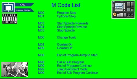 cnc machine m-code list|list of all m codes.